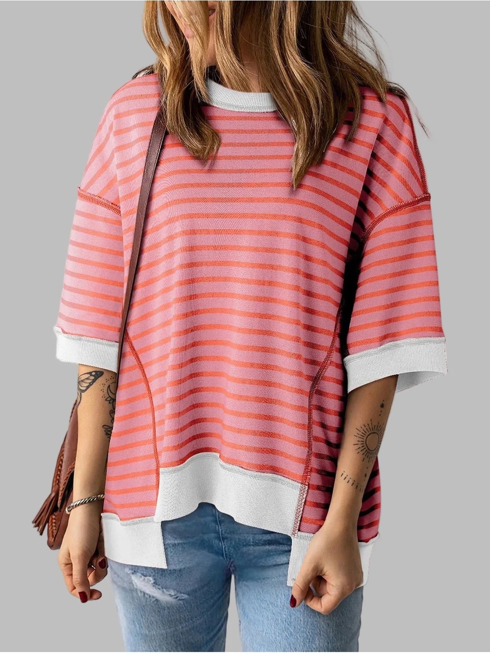 Oversized Striped Contrast Knit Top